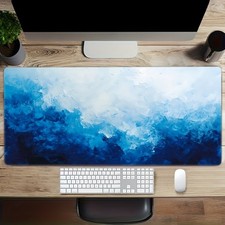 40 90cm Large Blue Watercolor Painting Mouse Pad, Extra Long Gaming Mat with Non