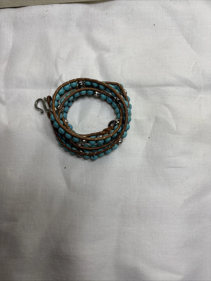 Pulsera/collar envolvente de cuero de piedra turquesa natural con turquesa. Foto 2 de 4