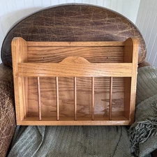 VTG Wood Solid Oak Wall Mount Magazine Cookbook Book Rack 18”