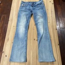 Miss Me Boot Cut Jeans Rhinestones Distressed Light Wash Women s Size 26