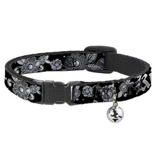 Cat Collar Breakaway with Bell Love Kills Black/White NARROW Fits 8.5-12"