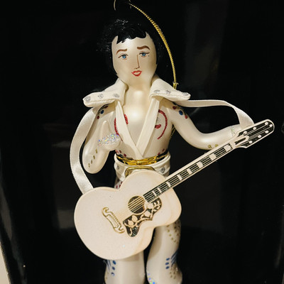 Elvis Presley Blown Glass Christmas Ornament The King Guitar Figurine Jumpsuit