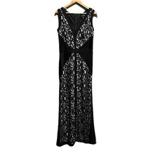 Tadashi Shoji Black White Lace V-Neck Illusion Women's Gown Size 12