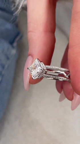14K White Gold Princess Lab Created Diamond Solitaire Proposal Ring E/VS1 1.9 Ct - Video 1 of 1