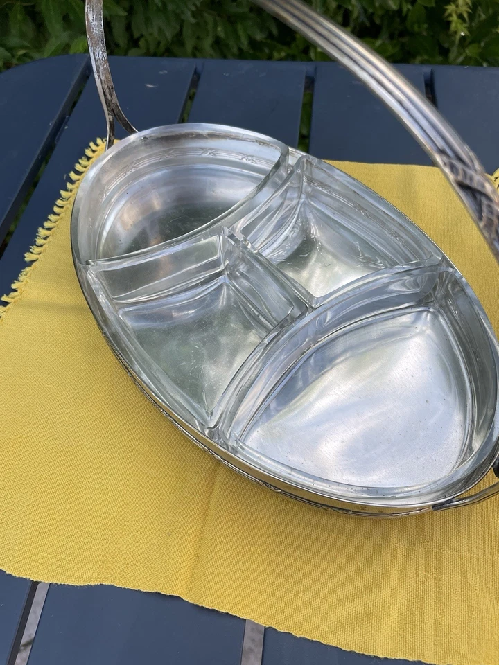 Serviteur Métal Argenté Verre  Hors D’œuvre Apéritif Ancien Vintage France Plat - Photo 2/4