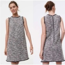 LOFT Petite Textured Tweed Dress Black White Pink Blue Fringe Sleeveless Medium