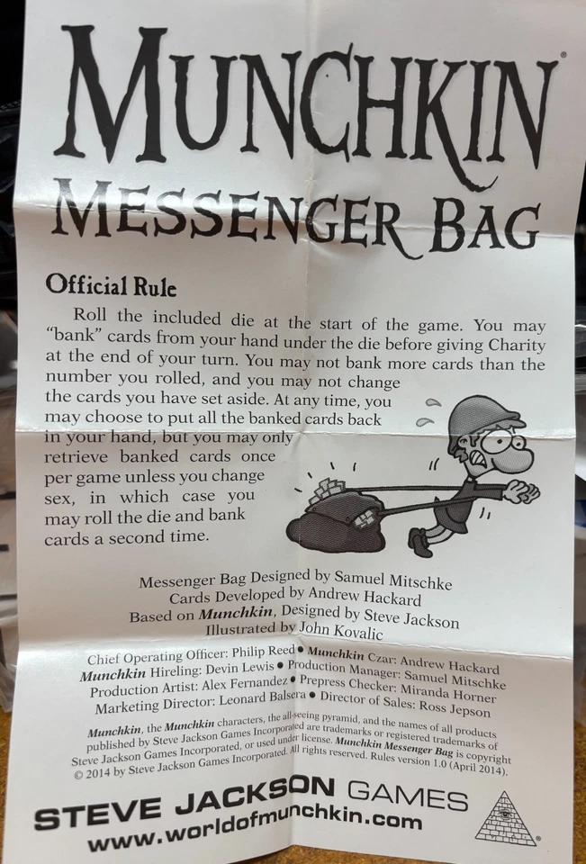 Munchkin Card Board Game Carry Messenger Bag  RARE w/ CARDS + Die - Image 3 of 4