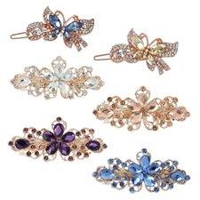 6 Pack Fancy Flower Butterfly Leaf Hair Clips with Jeweled Gems Crystal Rhine...