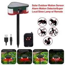 Solar Motion Sensor Alarm 360° Detector 3x129db Siren Strobe Light w/ Remote