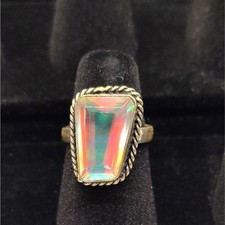 Beautiful Mystic Topaz Sterling Silver Ring Size 5-5.5 Unique Eye Catching