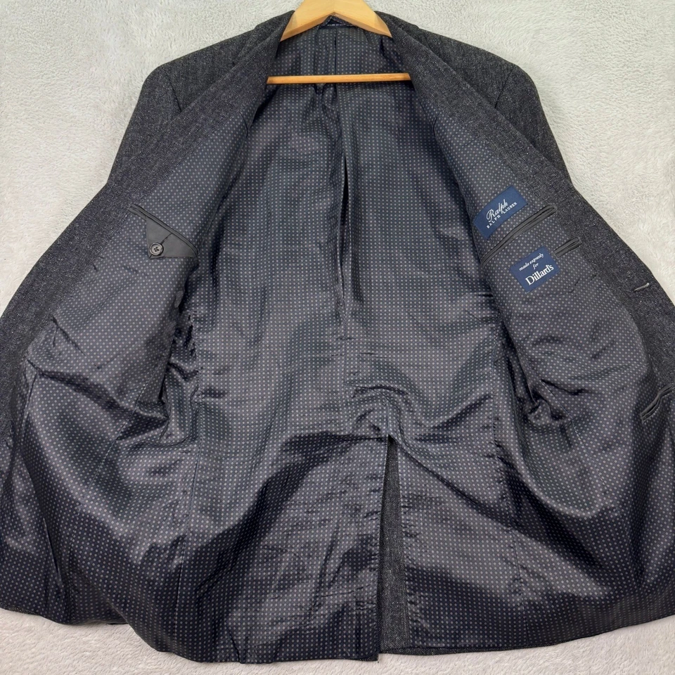 Blazer Ralph Lauren Para Hombres 40L Gris Mezcla de Lana Abrigo Deportivo Ojo de Pájaro Preppy Elástico Foto 4 de 4