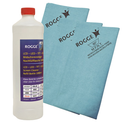 ROGGE Bildschirmreiniger 1 Liter Nachfüllflasche inkl. 3x ROGGE Microfasertücher