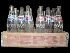 Vintage Wooden Pepsi Crate with 16 Glass Bottles | Authentic Soda Crate