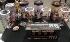 Harley Davidson American Beauty 22oz Pilsner Glass Collectors Set w/Mini Pilsner