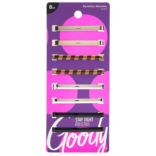Goody Hair Barrettes, Patterned Assorted Colors, 8-Count Hair Barrettes