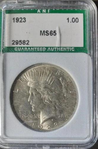 1923 P- Silver Peace Dollar- ANI SLABBED MS 65 PHILADELPHIA MINT UNCERCULATED