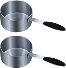 2PCS 1Cup (237ml 8oz) Single Measuring with Black Silicone Grip Stainless Steel