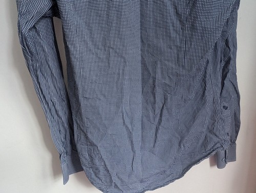Remus Uomo Camicia Blu Bianca a Pois Manica Lunga Slim Taglia 15,5 (T23) - Foto 8 di 8