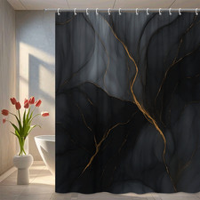 Modern Black and Gold Shower Curtain for Elegant Bathroom Decor