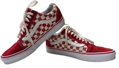 Vans Old Skool Checkerboard Racing Red White Sneakers Shoes M 7.5 W 9 Flaw