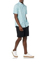 Herren Kurzarm-Hemd Aquablau M Stretch-Popeline Normale Passform Amazon