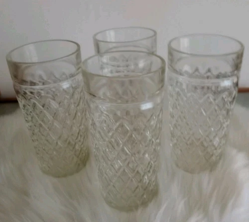 Set Of 4 VTG Anchor Hocking Quilted Diamond Iced Tea Glass Tumblers Coolers 6”