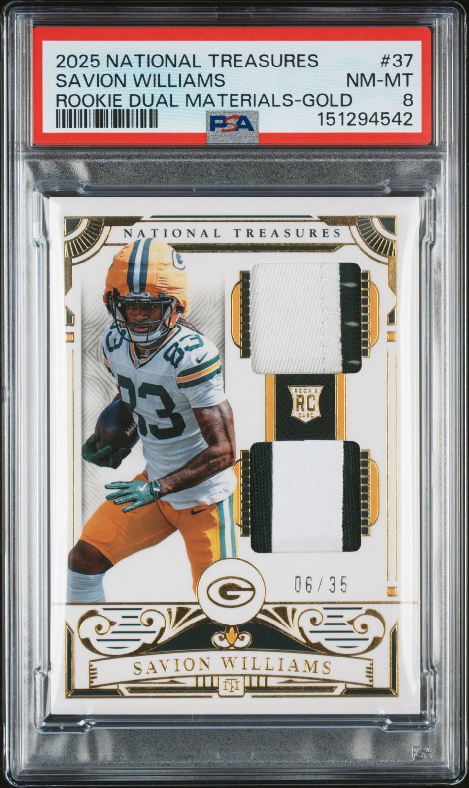 Savion Williams Panini National Treasures Rookie Dual Materials #37 Gold