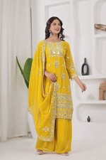 Presenting New Yellow Faux Georgette Kurta Palazzo With Dupatta For Wedding