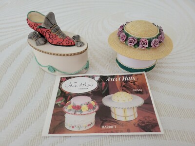 2 COLLECTIBLE JANE ASHER COLLECTION MINIATURE HAT & SHOE BOX WILLOW HALL 1995