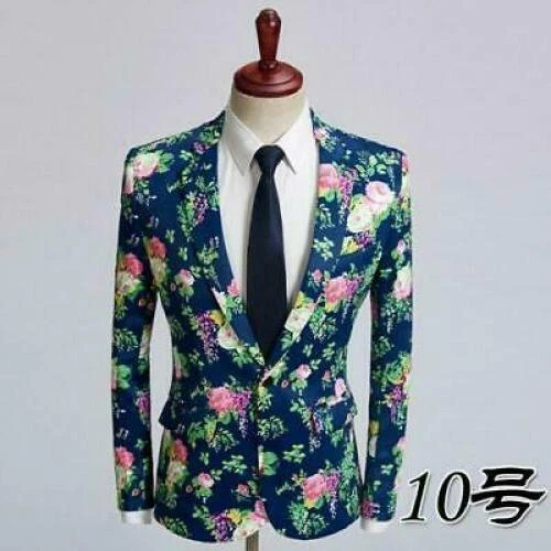 Herren chinesischer Stil Blumendruck Revers Mantel Jacke schmale Passform lässig Langarm - Bild 20 von 51
