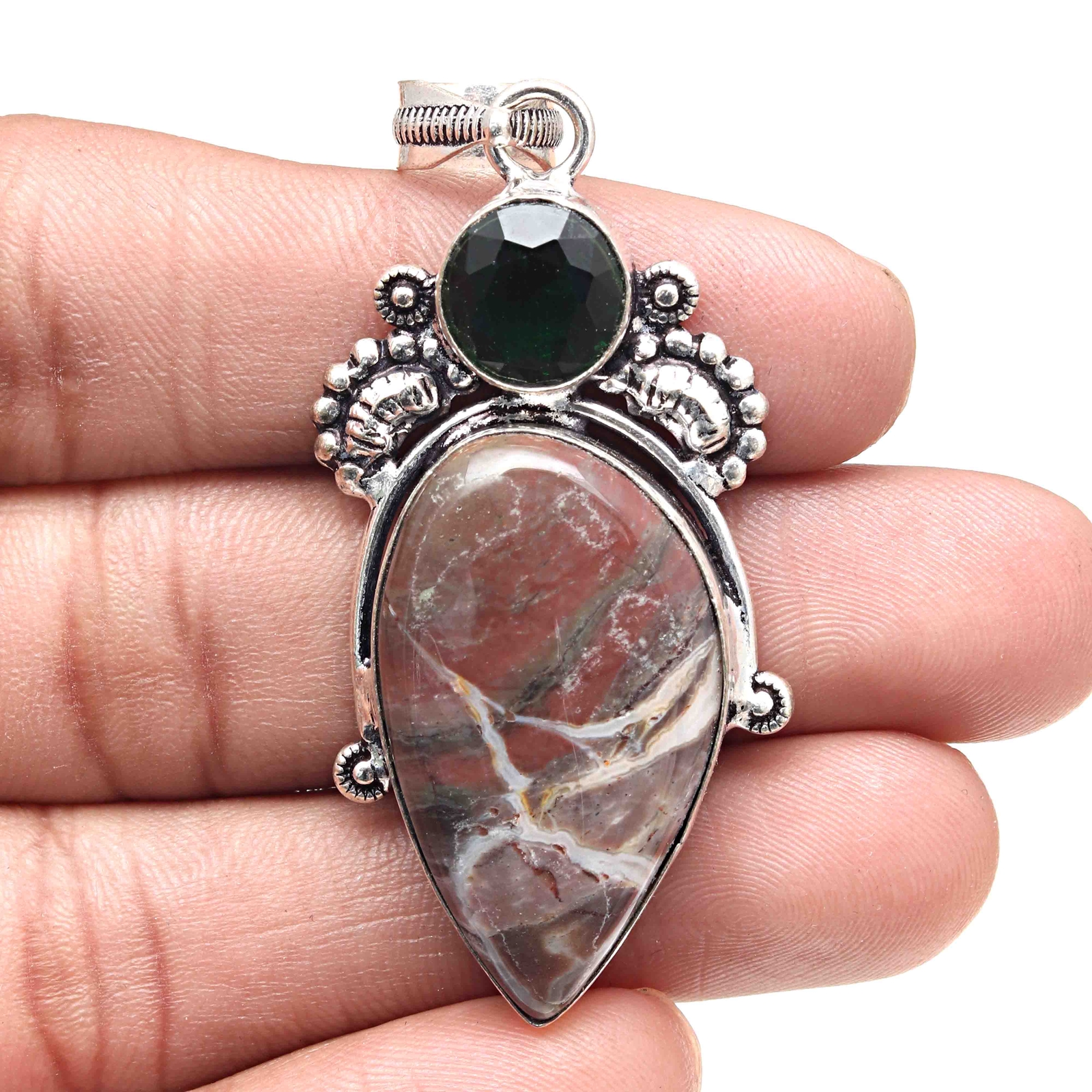 Jasper Gemstone Silver Pendant Handmade Valentine's Day Jewelry 2.5 Inch
