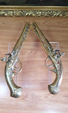 Cast Brass Flintlock Pistols Pair of Vintage 1960's Antique Style Wall Hangings