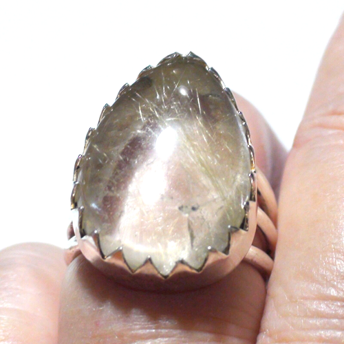 BIG! 39.0ct NATURAL! GOLDEN RUTILE LIGHT YELLOW TOURMALINE RING 925 SILVER.10.5 - Picture 6 of 22