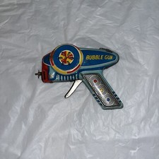 Tin Toy Space Gun Bubble Gun Lithograph Friction Working But
