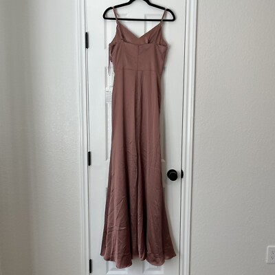 Revelry Rory Satin Fitted V Neck Maxi Bridesmaid Dress 8 Dessert Rose | eBay
