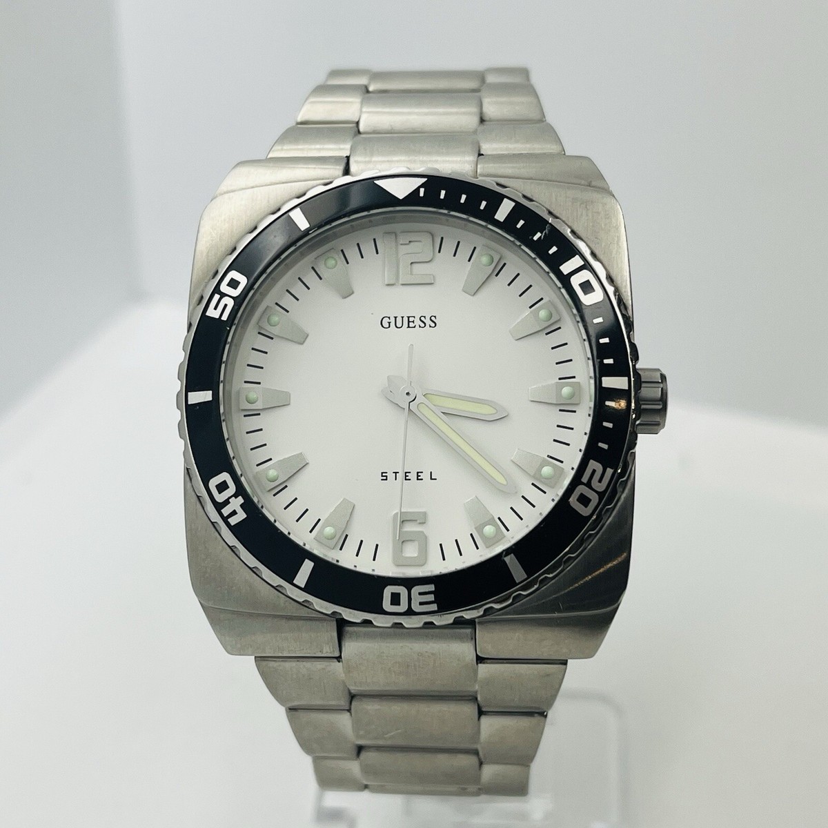 Guess Steel Men's Silver Tone Stainless Steel 40mm Square Watch