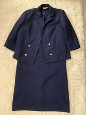 Vintage 60s Butte Knit Dark Blue Dress Suit Jacket Skirt Women XS