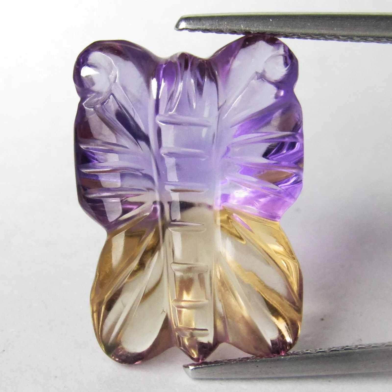14.97Cts Decorative Natural Bi-color Ametrine Carving Butterfly Shape Gemstone