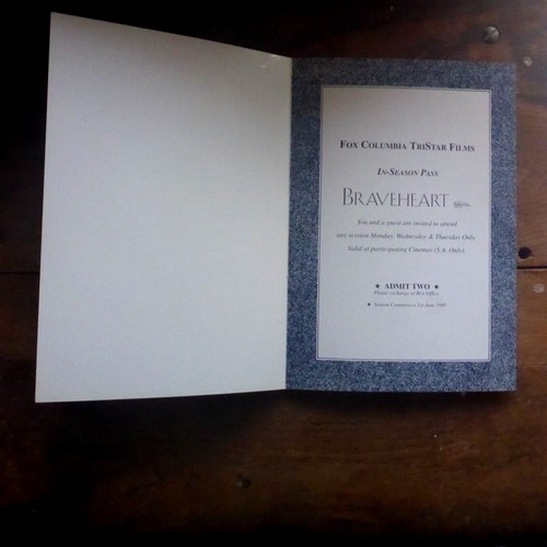 BRAVEHEART INVITATION & LEAFLET SOUVENIR IN SEASON PASS - Picture 2 of 3