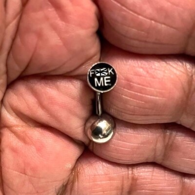 Sterilized Surgical Steel Black ''F__K ME'' 14g Curve Barbell for VCH Piercing.
