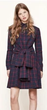 MAJE Ruly Checkered Tie Dress Size 2 Blue Red