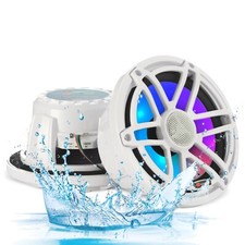 HYANKA 6.5" Marine Speakers - 750W, IP67 Waterproof, LED Lights, 1 Pair  White 