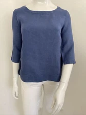 Luxe By Adrift S Washed Blue Soft Lightweight Linen Tunic 3/4 Sleeve Casual