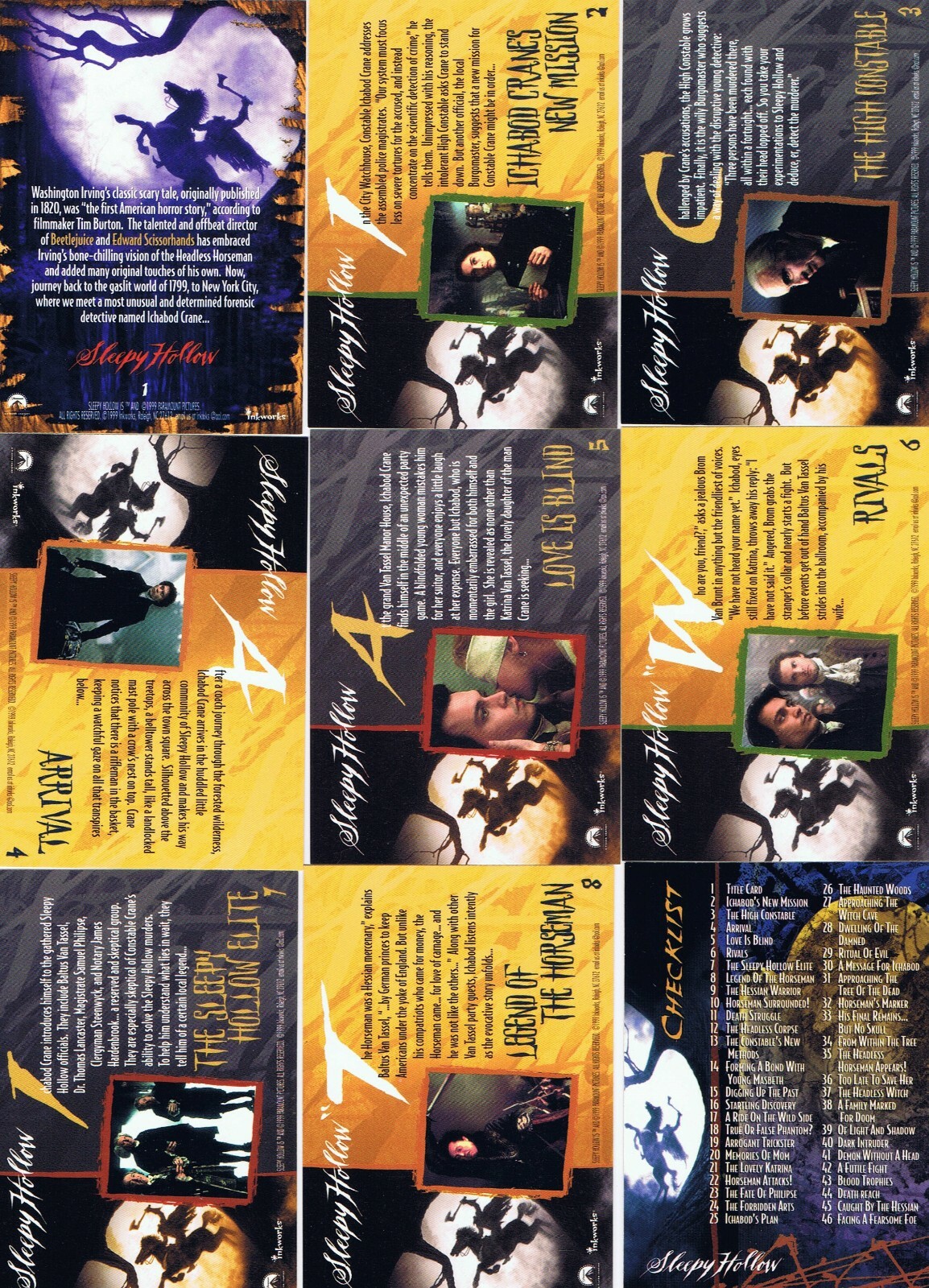 Sleepy Hollow 1999 Inkworks. Singles + Inserts. Check List. Cards $1 + discounts - Picture 2 of 9