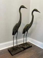 Somchai Crane Birds (2) Bronze Sculpture sold as a pair. Weathered patina finish