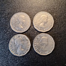 1955 - 1958 CANADA 5 CENTS -ELIZABETH II 1955 TO 1958 LOT OF 4 COINS