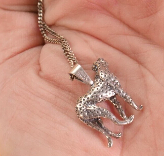 RARE KABANA Sterling Silver Figural CHEETAH CAT Necklace Pendant NICE - Image 2 of 4