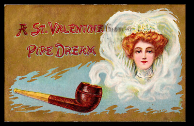 [D12] Postcard 1910, St Valentine Pipe Dream, Lady Appears in Smoke