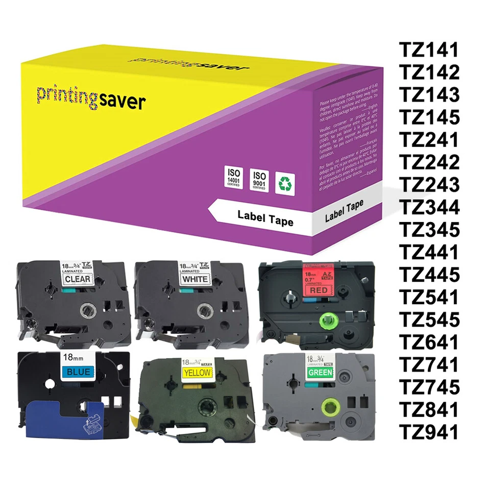 PRINTING SAVER Compatible 18mm Label Tape fits Brother TZ TZe PT- D450VP D400 D600VP D800W