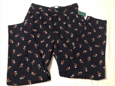 NWT Liz Claiborne Golf Ladies Size 12 Navy Print Pants Flags